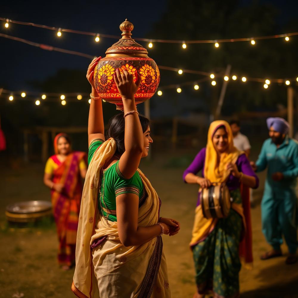 Jago night celebration with dhol and lights